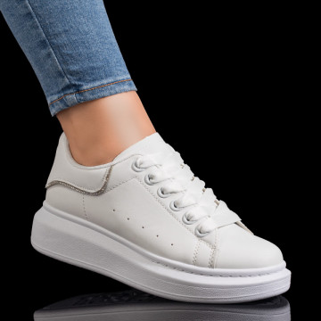 Pantofi casual dama cu talpa groasa albi MOD09251