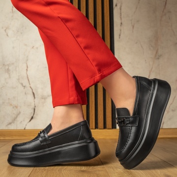 Pantofi casual dama cu talpa groasa negri din Piele naturala MOD11355, 2, modlet.ro