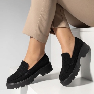 Pantofi dama, Pantofi casual dama cu talpa groasa negri suede MOD10056, modlet.ro