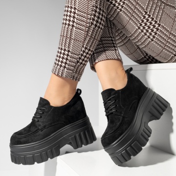 Pantofi casual dama cu talpa groasa negru suede MOD14215, 2, modlet.ro