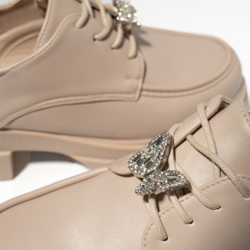 Pantofi casual dama cu talpa groasa si accesoriu metalic bej MOD13248, 3, modlet.ro