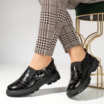 Pantofi casual dama cu talpa groasa si aspect lucios negri MOD13098, 1, modlet.ro