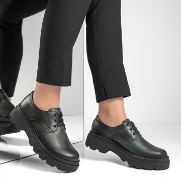 Pantofi casual dama cu talpa groasa verzi din Piele naturala MOD10555, 4, modlet.ro