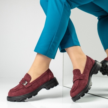 Pantofi casual dama cu talpa groasa visinii suede MOD14199