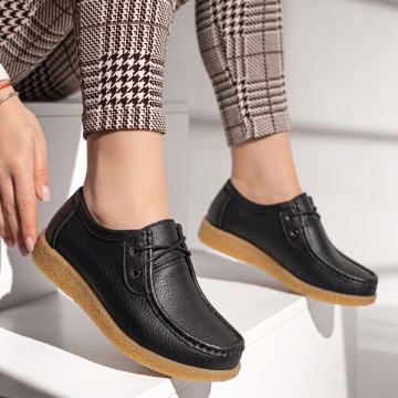 Pantofi casual dama cu talpa joasa negri din Piele naturala DORA39