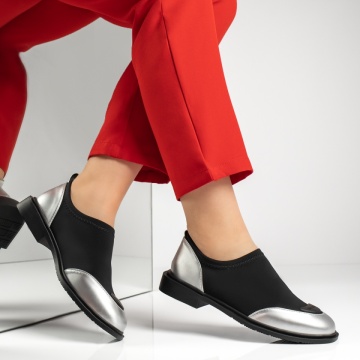 Pantofi casual dama cu talpa joasa negru cu argintiu MOD13380, 4, modlet.ro