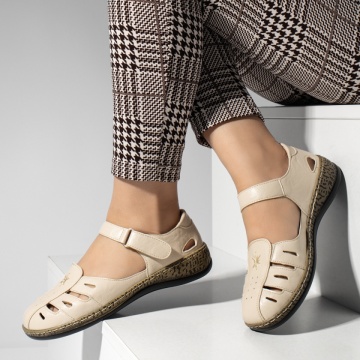 Pantofi dama, Pantofi casual dama cu talpa joasa si inchidere cu scai bej MOD13344, modlet.ro