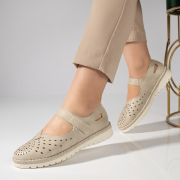 Pantofi casual dama cu talpa joasa si perforatii bej MOD11477, 4, modlet.ro