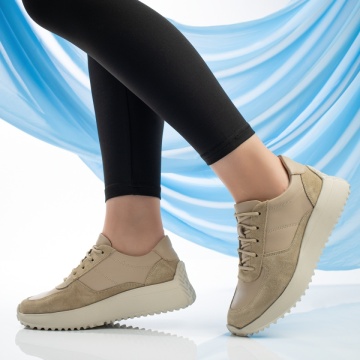 Pantofi casual dama, din piele naturala, bej MOD13297, 3, modlet.ro