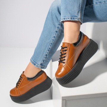 Pantofi casual dama maro cu talpa groasa din Piele naturala MOD12740, 2, modlet.ro