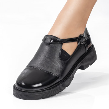 Pantofi casual dama negri cu insertii de material elastic si bareta MDL03505