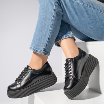 Pantofi casual dama negri cu talpa groasa din Piele naturala MOD12740, 2, modlet.ro