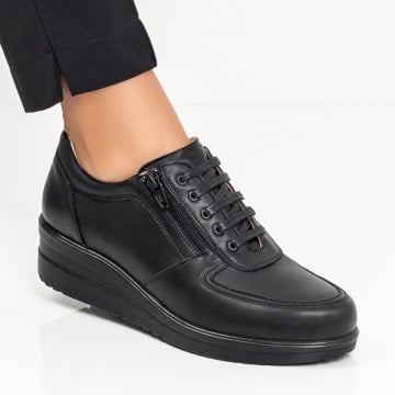 Pantofi casual dama negri Piele naturala cu siret si platforma ZEF06257, 1, zeforia.ro