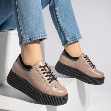 Pantofi casual dama nude cu talpa groasa din Piele naturala MOD12740, 4, modlet.ro