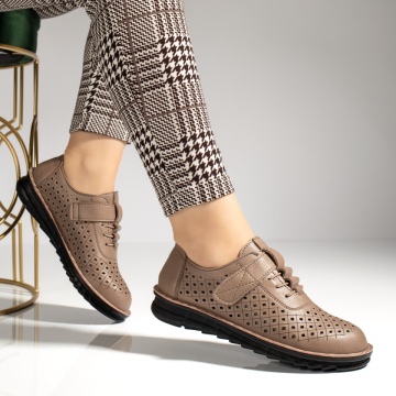 Pantofi casual dama perforati cu scai khaki MOD13225, 4, modlet.ro