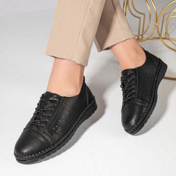 Pantofi casual dama perforati cu siret negri MOD11478, 4, modlet.ro