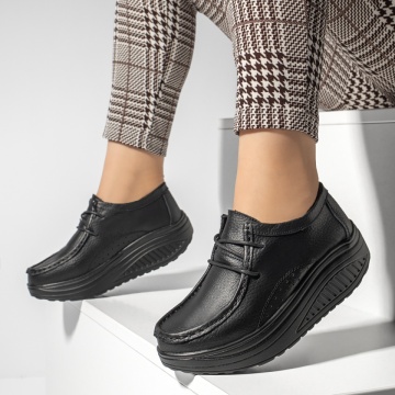 Pantofi casual negri dama cu talpa groasa din Piele naturala MOD10096, 1, modlet.ro