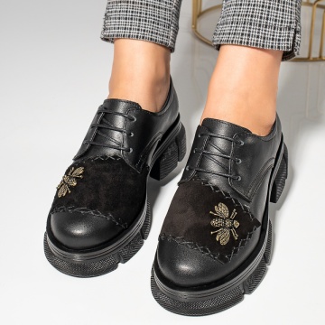 Pantofi casual negri dama din Piele naturala cu accesoriu MOD11890, 2, modlet.ro