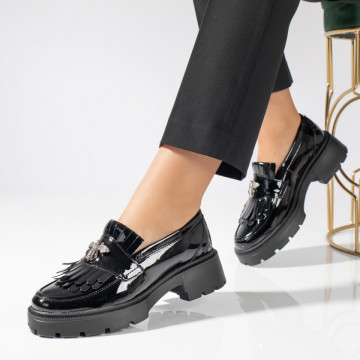 Pantofi casual negri dama din Piele naturala cu aspect lacuit MOD11275, 2, modlet.ro