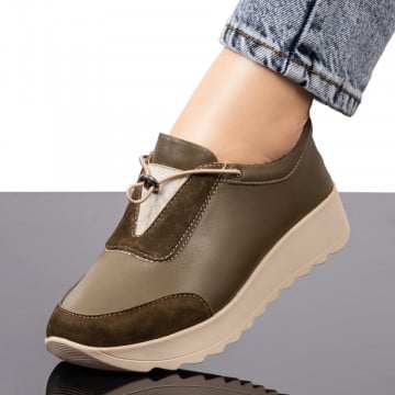 Pantofi casual Piele dama khaki cu talpa groasa ZEF03626, 1, zeforia.ro