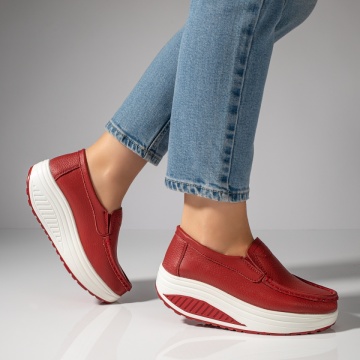 Pantofi casual rosii dama cu talpa groasa din Piele naturala MOD03867, 3, modlet.ro