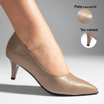 Pantofi cu toc dama khaki din Piele naturala MOD11004, 3, modlet.ro