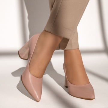 Pantofi cu toc dama si print roz deschis din Piele naturala MOD12047, 2, modlet.ro