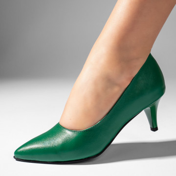 Pantofi cu toc dama verde din Piele naturala MOD11004, 1, modlet.ro