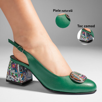 Pantofi cu toc gros dama verzi din Piele naturala MOD11065, 3, modlet.ro