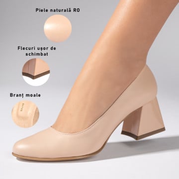 Pantofi cu toc gros eleganti dama nude din Piele naturala ZEF06034, 1, zeforia.ro