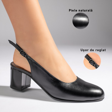 Pantofi cu toc gros si bareta negri din Piele naturala MOD11063, 3, modlet.ro