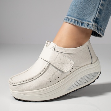 Pantofi dama casual cu platforma din Piele naturala albi MOD03866, 3, modlet.ro