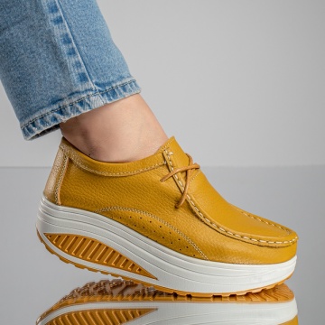 Pantofi dama casual cu platforma din Piele naturala galbeni MOD03865, 2, modlet.ro