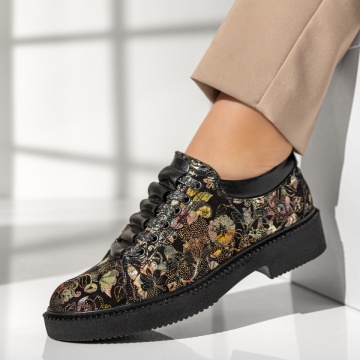 Pantofi dama casual negri cu impimeu din Piele naturala MOD03552, 1, modlet.ro
