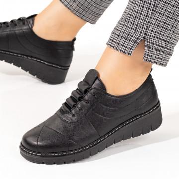Pantofi dama casual negri cu siret elastic GINA2