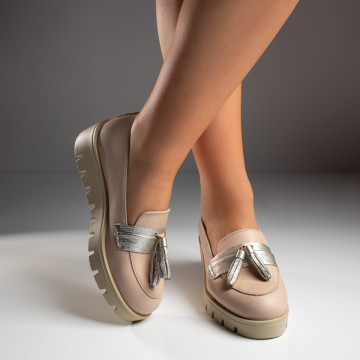 Pantofi dama casual roz cu argintiu din Piele naturala MOD03573, 2, modlet.ro