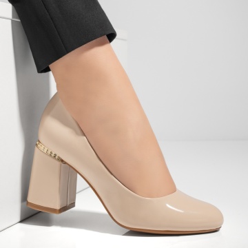 Pantofi dama cu toc bej luciosi MOD02837, 3, modlet.ro