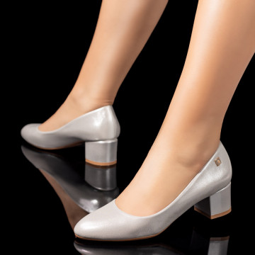 Pantofi dama cu toc gros argintii MOD06553, 3, modlet.ro