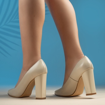 Pantofi dama cu toc gros bej din Piele naturala ZEF13475, 2, zeforia.ro