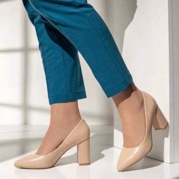 Reduceri pantofi cu toc, Pantofi dama cu toc gros bej MARA31, modlet.ro