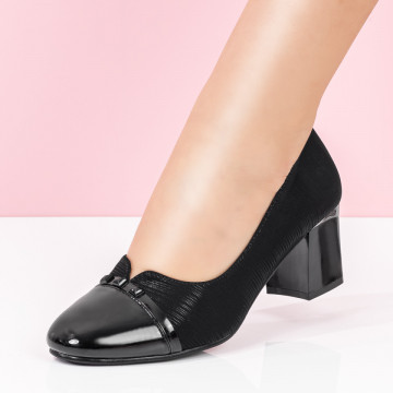 Pantofi dama cu toc gros negri ANA10