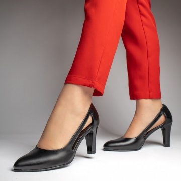 Pantofi dama cu toc gros negri din Piele naturala MOD13129, 3, modlet.ro