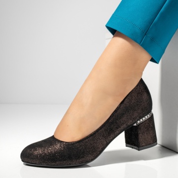 Pantofi dama cu toc gros negri glitter MOD05773, 2, modlet.ro