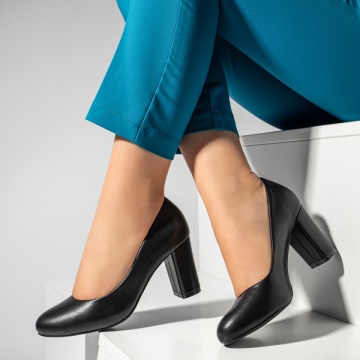 Pantofi dama cu toc gros negri MOD02834, 1, modlet.ro
