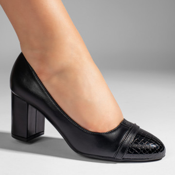 Pantofi dama cu toc gros negri MOD10985, 3, modlet.ro