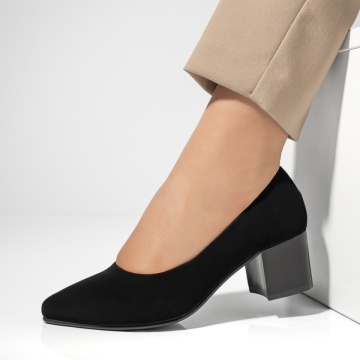 Pantofi dama cu toc gros negru suede MOD13067, 2, modlet.ro