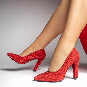 Pantofi dama cu toc gros rosii suede din Piele naturala MOD12739, 4, modlet.ro