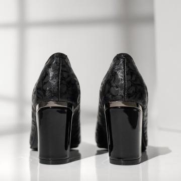 Pantofi dama cu toc gros si imprimeu negri MOD14190, 3, modlet.ro