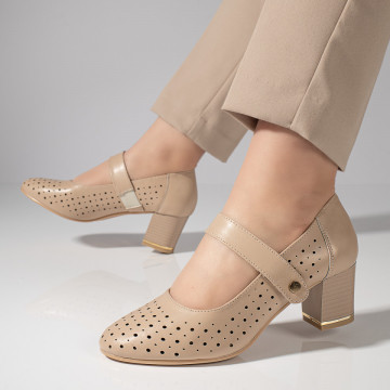 Pantofi dama cu toc gros si inchidere cu scai nude MOD11467, 2, modlet.ro
