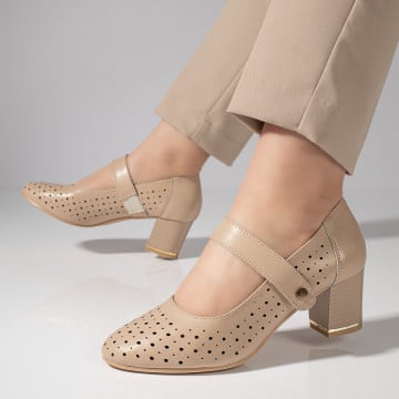 Pantofi dama cu toc gros si inchidere cu scai nude ZEF11467, 2, zeforia.ro